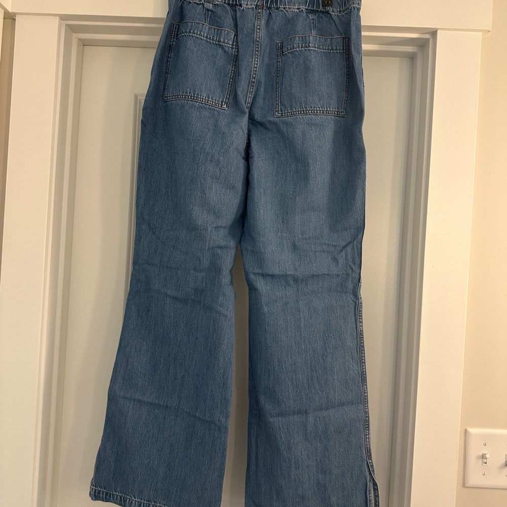 Madewell Flare Wide-Leg Jeans in Denim Blue, Size L, Trendy split hem jeans - Picture 3 of 9